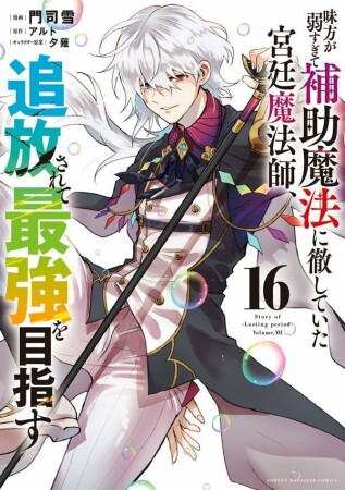 味方が弱すぎて補助魔法に徹していた宮廷魔法師、追放されて最強を目指す16巻の表紙